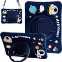 Cute Case for Apple iPad 9th 8th 7th Generation 10.2 Inch 2021/2020/2019 Model, EVA Kickstand Heavy Duty Shockproof Kids Friendly Bumper Case with Shoulder Strap Cover for iPad 10.2", Blue Astronaut