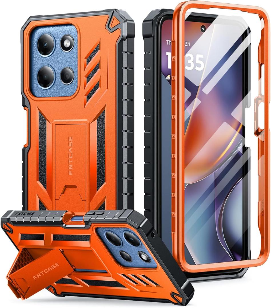 FNTCASE for Moto-G 2026/2025 Case: for Motorola Moto G Play 2026 5G Military Grade Drop Proof Protection Cover with Kickstand | Matte Textured Rugged Shockproof TPU | Protective Phone Case Orange