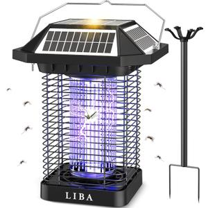 LiBa Solar Bug Zapper Outdoor, 2 in 1 Mosquito Zapper Cordless & Rechargeable, Solar Insect Killer Lamp, 3500V Mosquito Catcher Decor Light for Patio Garden Backyard