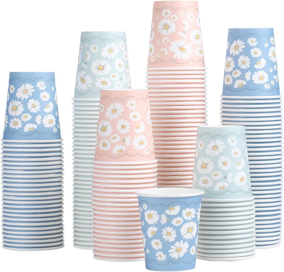 Lamosi 3 oz Bathroom Cups 300 Pack, 3 oz Paper Cups, Mouthwash Cup, Mini Paper Cup for Parties, Picnics, Barbecues, Travel and Events (3OZ, Daisy)