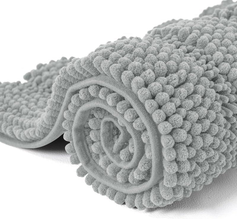 SyMax Bathroom Mats Non-Slip Chenille Bathroom Rugs Plush Bath Mat Soft Rugs for Bathroom Machine Washable(Light Gray,16"x24"+20"x32")