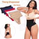 Werena Tummy Control Thong Shapewear for Women Mid High Waisted Body Shaper Underwear Lace Shaping Thong Girdle Panties (Large)