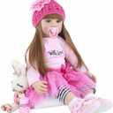 Angelbaby Adorable Reborn Toddler Doll Soft Body Real Life Long Hair Princess Hair, 24inch Handmade Silicone Reborn Baby Doll Sets and Doll Clothes (Pink -2006)