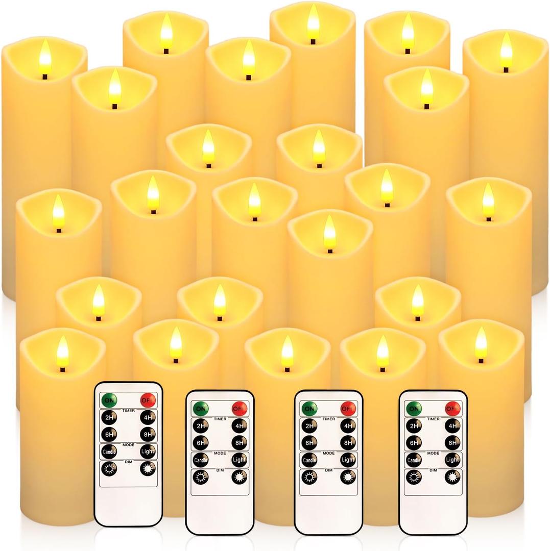 YOROXRG 24 Pack Christmas Decoration Flickering Flameless Candles, Battery Operated Candles,LED Candles for Home Decor,Wedding,Halloween,Birthday,Valentine'sDay (D2.2 xH 5" 6" 7" Ivory)