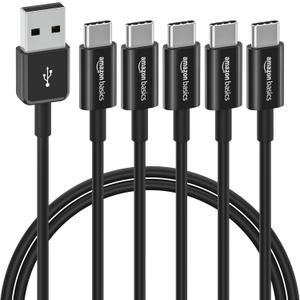 Amazon Basics 5-Pack USB-C to USB-A 2.0 Fast Charger Cable, 480Mbps Speed, USB-IF Certified, Quick Charger for Apple iPhone 16/15, iPad, Samsung Galaxy, Tablets, Laptops, 3 Foot, Black