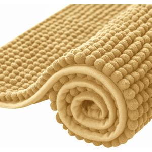 SUBRTEX Bathroom Rugs Chenille Bath Rug, Soft Short Plush Bath Mat, Water Absorbent Shower Mat, Quick Dry Machine Washable(Yellow, 18" x 24")