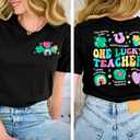 St Patricks Day Shirt Women One Lucky Teacher St. Patrick's Day Shirts for Women School Teach Shirt (Black, M)