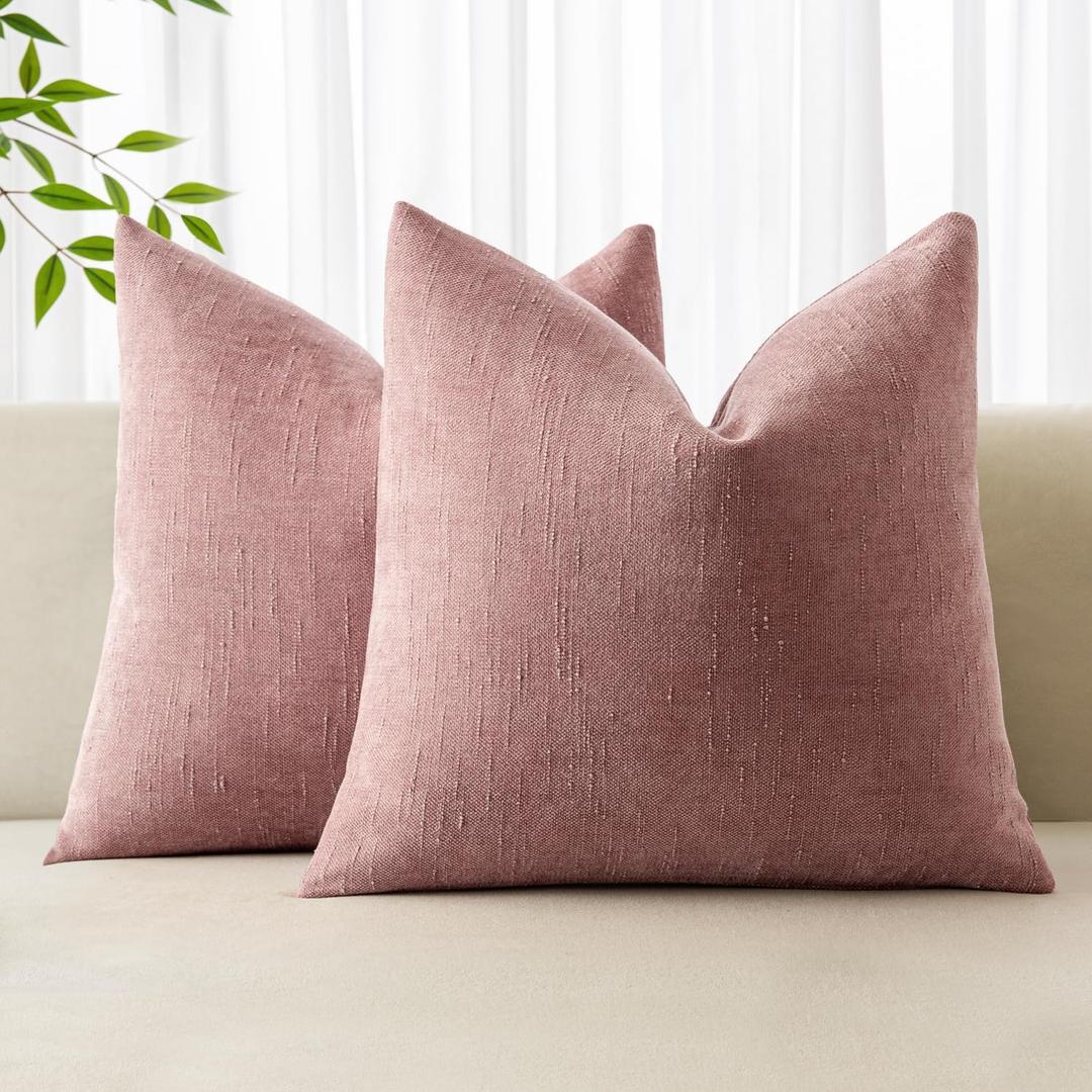 MIULEE Pack of 2 Decorative Throw Pillow Covers Soft Chenille Throw Pillows Solid Textured Cushion Covers for Spring Valentine's Day Couch Sofa Bedroom Living Room 20x20 Inch, Blush Pink
