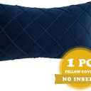 PLWORLD Blue Lumbar Pillow Cover 12x20 Inch, Pleated Decorative Small Throw Pillow Case, Soft Velvet Textured Cushion Case for Couch Bedroom, 1PC Cover Only No Insert
