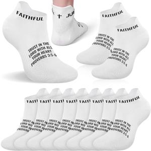 Janmercy 6 Pairs Catholic Socks Christian Sports Gifts Athletic Running Ankle Religious Socks Faith Jesus Gifts for Teen Men (White)