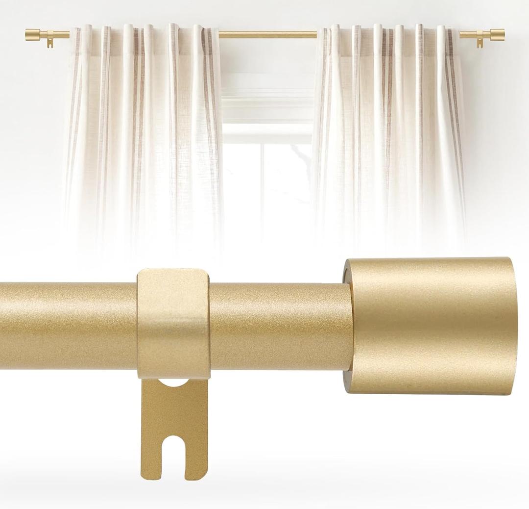 Curtain Rod for Windows 30 to 75 Inch, 5/8 Inch Gold Adjustable Curtain Rod with 2 Brackets, Easy Installation and Simple End Caps, For Living Room, Bedroom, Outdoor