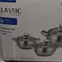 Daniks Classic 6-Piece Stainless Steel Cookware Set with Glass Lids, Tri-Ply Bases for Even Heating, Induction Compatible, Dishwasher Safe