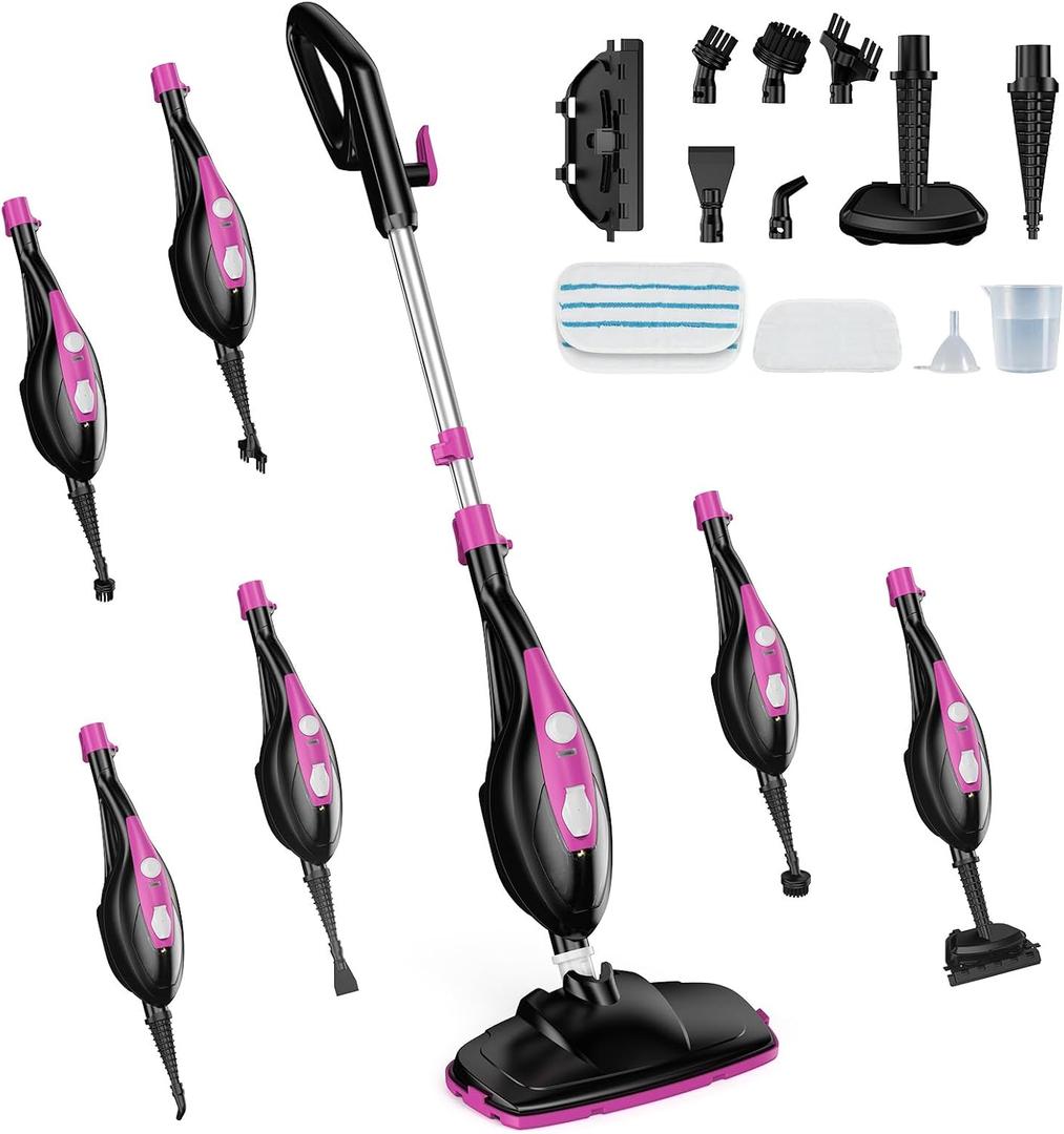 DUMOS 10-in-1 Multifunctional Steam Mop, 1550W Detachable Handheld Steam Cleaner, 16FT Power Cord with 2 Reusable Pads, Floor Steamer for Hardwood, Tile, Carpet, Grout, Windows