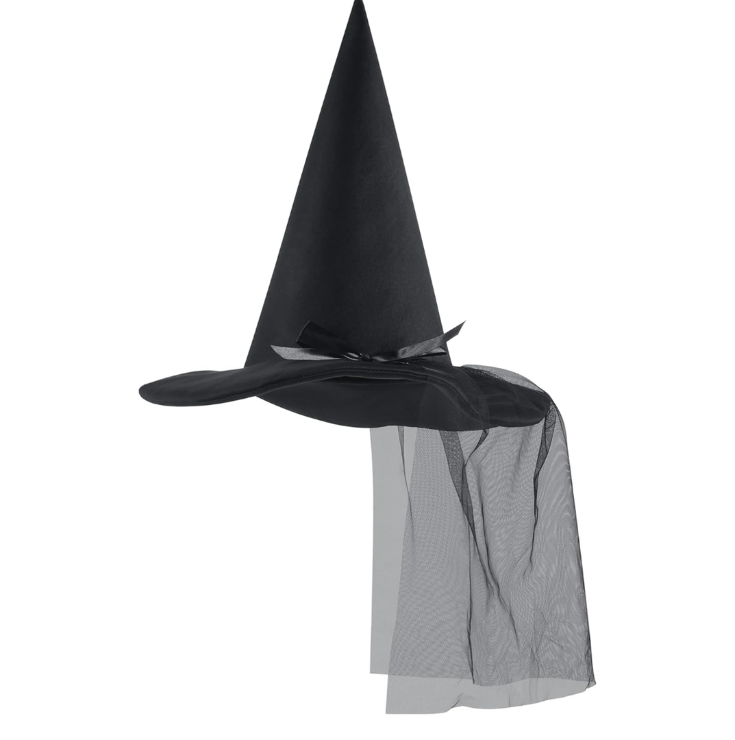 Spooktacular Creations Halloween Black Mesh Witch Hat, Wicked Hat with Lace Veils for Women, Halloween Costume Accessory, Cosplay Parties, One Size