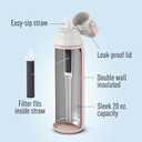 Brita Stainless Steel Premium Filtering Water Bottle, BPA-Free, Reusable, Insulated, Replaces 300 Plastic Water Bottles, Filter Lasts 2 Months or 40 Gallons, Includes 1 Filter, Rose - 20 oz