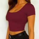 ForeFair Womens Square Neck Going Out Crop Tops Double Lined Tshirts Summer Short Sleeve Tight Tees (XS)