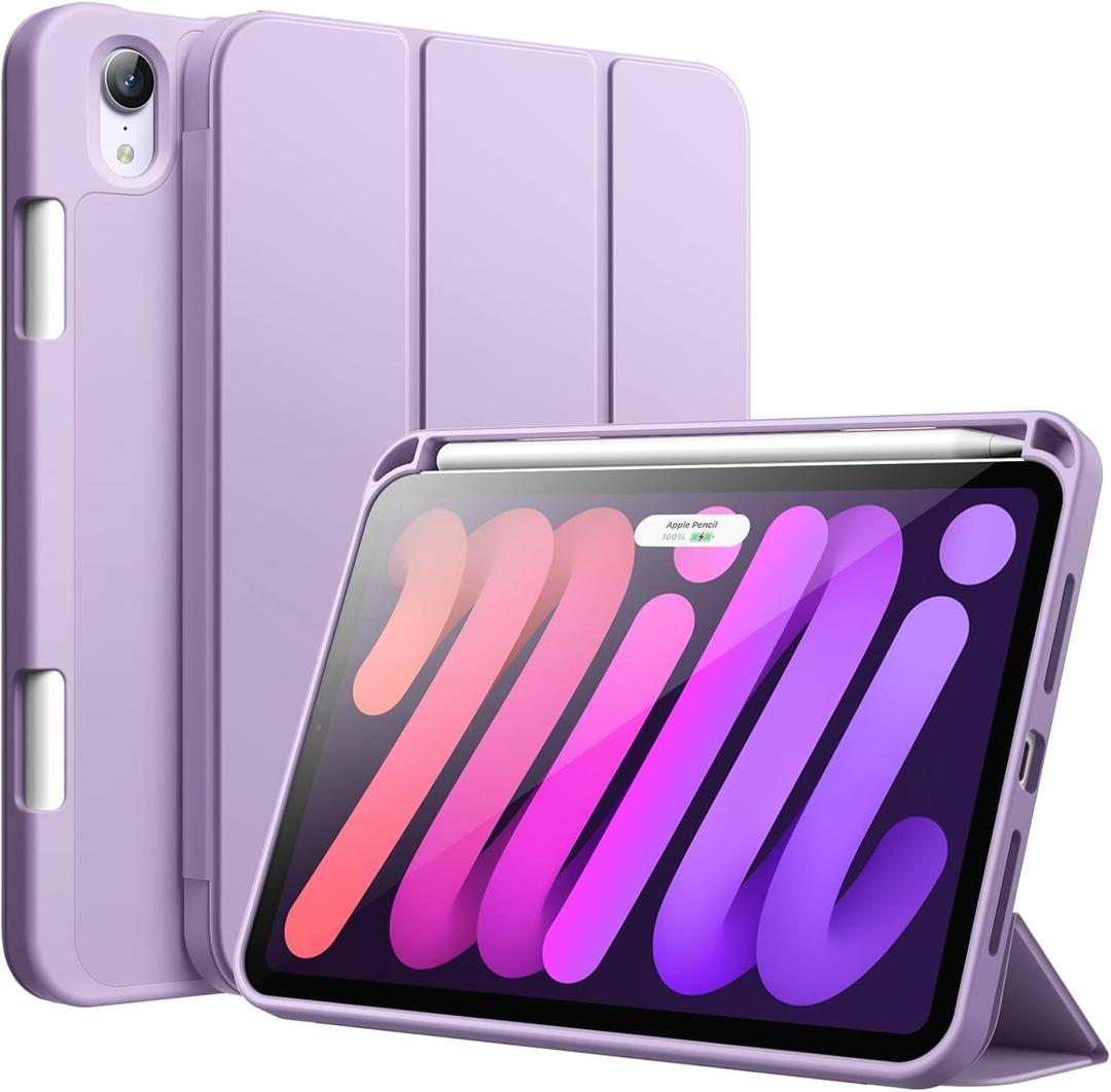 JETech Case for iPad mini (A17 Pro, 2024 Model, 7th Generation) / mini 6 (2021 Model, 6th Generation), Slim Tablet Cover with Soft TPU Back, Auto Wake/Sleep (Purple)