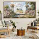 Floral Wall Art - Pink Wall Decor for Living Room, French Country Decor, Canvas Scenery Artwork, Farmhouse Pictures for Bedroom Wall Decor,Country Rustic Paintings for Bedroom 2040IN