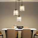 Crystal Pendant Lights Black 3 Light Cluster Ceiling,Modern Hanging Light Fixture for Kitchen Island,Adjustable Round Chandelier for Farmhouse,Dining Room,Foyer,Living Room with LED Bulb