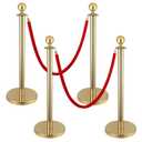 4Pack Stanchions and Velvet Ropes, 5 ft Red Velvet Rope and Poles, Red Carpet Ropes and Poles Set, Gold Stainless Steel Stanchion Posts Red Carpet Runner Poles for Party Supplies