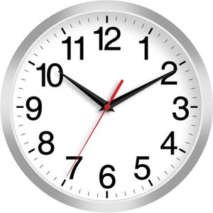 Rohioue Wall Clock Modern 10 Inch Battery Operated Silent Non Ticking Analog Clock Decorative for Bedroom Kitchen Bathroom Office Home Living Room (Silver)