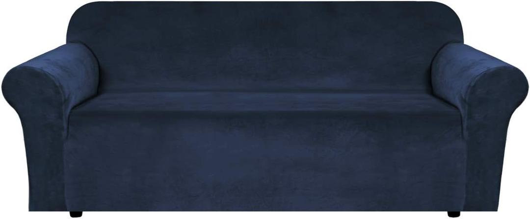 H.VERSAILTEX Stretch Velvet Sofa Covers Large Couch Covers Sofa Slipcovers Furniture Protector Soft with Non Slip Elastic Bottom, Feature Thick Comfy Rich Velour (Extra Wide Sofa 98"-105", Navy)