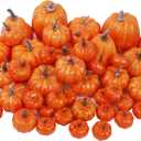 Winemana 46 Pcs Assorted Size Artificial Pumpkins Fall Decorations, Orange Foam Pumpkin Autumn Decor, Decorative Faux Pumpkin for Harvest Thanksgiving Table Centerpiece Mantle Bowl Wedding Party