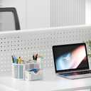 EasyPAG Mesh Pen Holder Desk Organizer with Drawer Stationery Supplies Organizer for Dorm School 9 Compartments Workspace Desk Accessories Organization for Office, White
