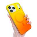 Heaofei Aesthetic Case for iPhone 17 Pro Max Case for Women Girls [Compatible with Magsafe] Cute Girly Trendy Glitter Sparkly Rainbow Magnetic Protective Phone Cover, Matte Iridescent Yellow & Orange