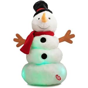 HollyHOME Animated Snowman Plush Singing and Dancing Snowman with LED Lights Christmas Plush Toy for Kids