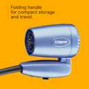 Conair Travel Hair Dryer with Dual Voltage, 1600W Compact Hairdryer with Folding Handle, Hair Blow Dryer with 2 Heat & 2 Speed Settings, Fast Drying, Frizz-Taming Airflow, Easy Storage, Blue