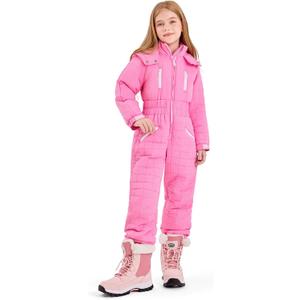 Haloumoning Kid Snowsuit Girls Hooded Waterproof Insulated Ski Suit, Pink Size 160