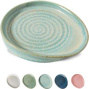 Ceramic Spoon Rest for Stove Top, Spoon Holder for Kitchen Counter, Farmhouse Cooking Utensil Holder for Spoons, Ladles, Spatula, Lake Blue