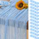 Baby Blue Cheesecloth Table Runner 12 Pack Spring Table Runners Boho Gauze 120 Inches Light Blue Table Decor for Wedding Bridal Baby Shower Valentine's Day