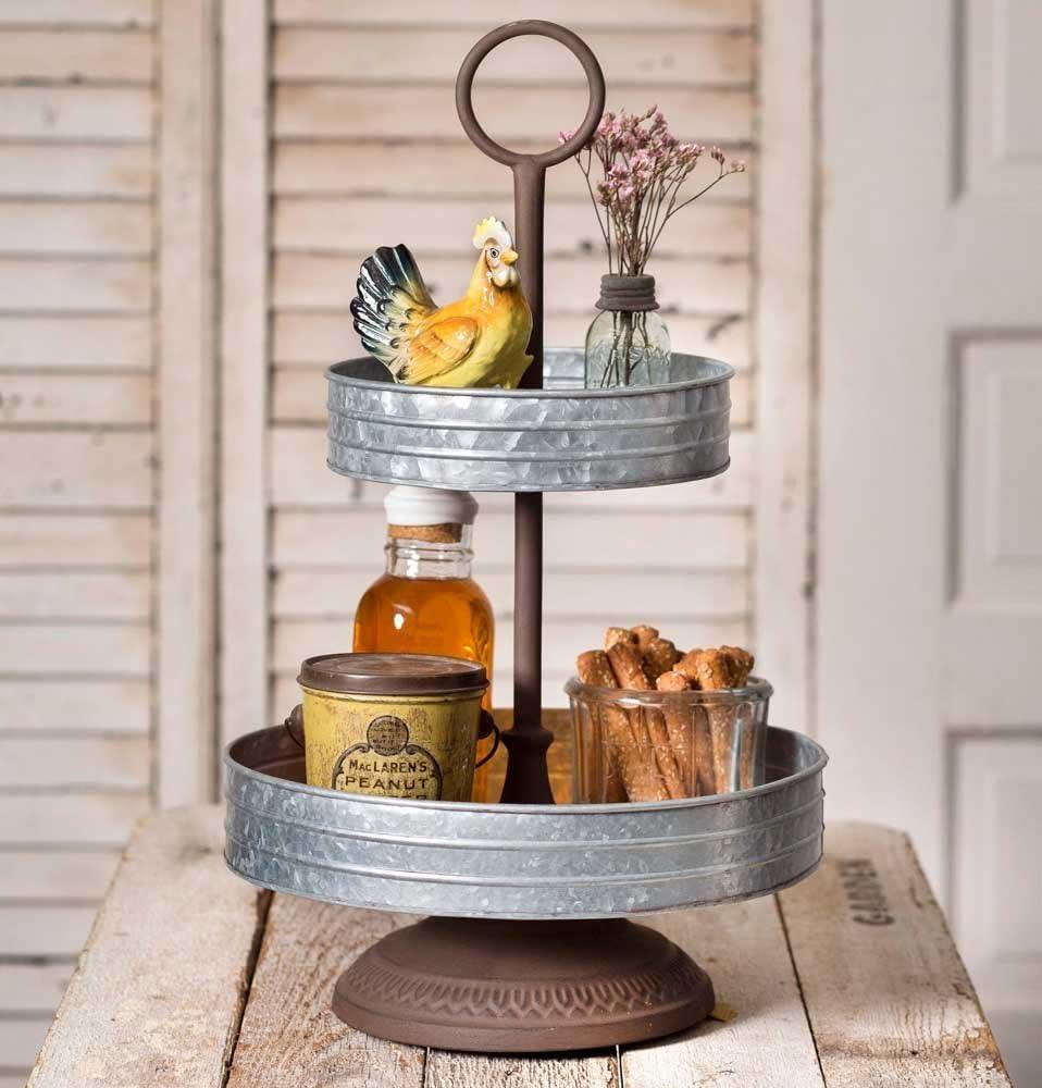 CTW Home Collection Rustic Metal Two Tier Annabeth Tray, 19-inches Height, Multicolor