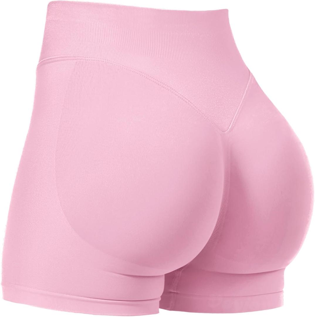 VOYJOY Women Workout Impact Shorts 2.5"/ 3.6"/ 4.5"/ 6" Scrunch Butt Lifting Gym Seamless Booty Biker Shorts (Large, Pink)
