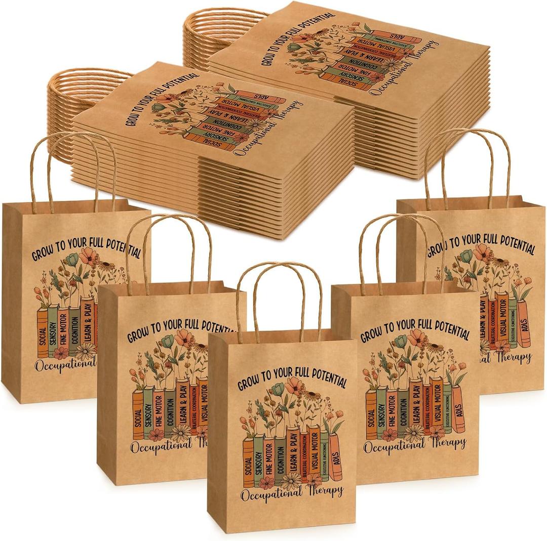 Tenceur 25 Pcs Occupational Therapist Gifts Bags for Women Men Bulk OT Appreciation Gifts Paper Bags with Handles for Occupational Therapist Birthday Retirement OT Stuff Students Thank You Supplies