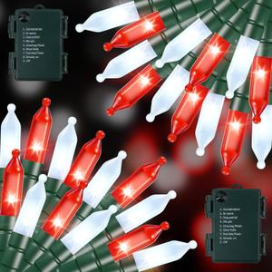 2 Pack Christmas String Lights with Built-in Timer - Total 100 LED 36ft Fairy Battery String Lights - Mini Lighting for Backyard Eave Holiday Ornament Christmas Party Decorations - Red White