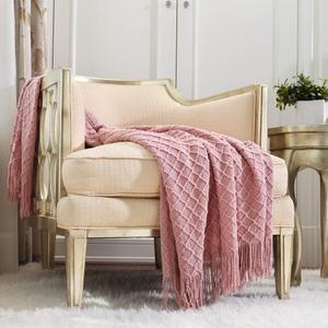 CREVENT Light Blush Pink Knit Throw Blanket for Couch Sofa Chair - Soft and Decorative for Spring Summer (50''X60'' Dusty Pink/Pale Pink)
