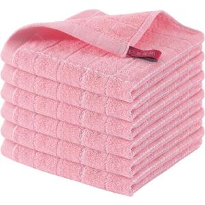 Homaxy 100% Cotton Terry Kitchen Dish Cloths, Ultra Soft and Absorbent Dish Towels for Kitchen, Suitable for Drying and Washing Dishes, 6 Pack, 12 x 12 Inches, Pink