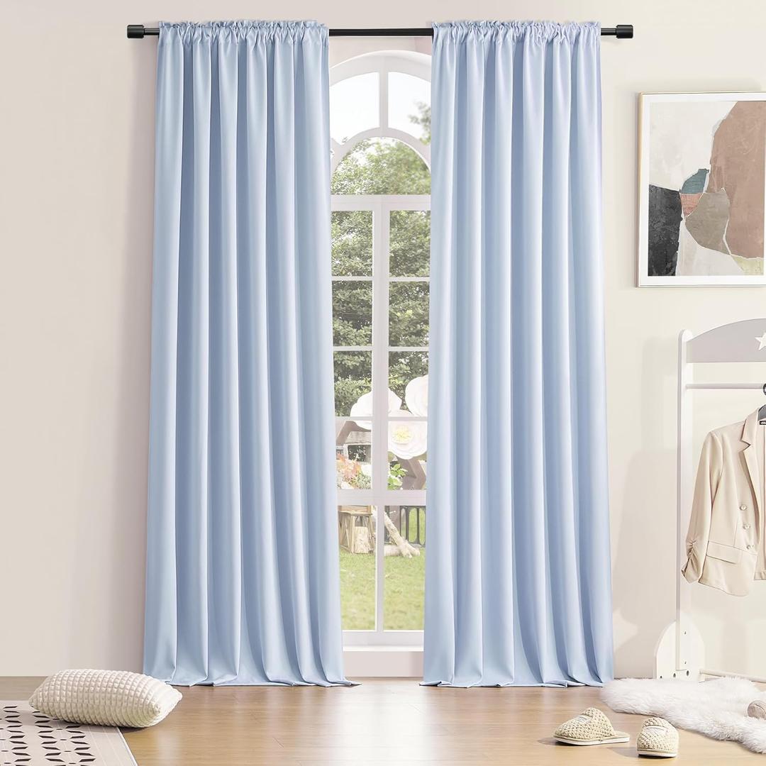 DONREN Extra Long 96 inches Length Curtains for Patio Door - Light Blue Room Darkening Thermal Insulated Curtain Panels (2 Pieces,52 inches Wide)