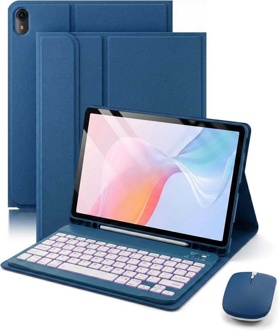 for iPad Air 11-inch/ 5th/ 4th Generation Case with Keyboard iPad Air 10.9/11-inch M4 M3 M2 Air 5 Air 4 Gen 2026/2025/2024/2022/2020 Magic Keyboard Backlit Built-in Pencil Holder with Mouse - Blue
