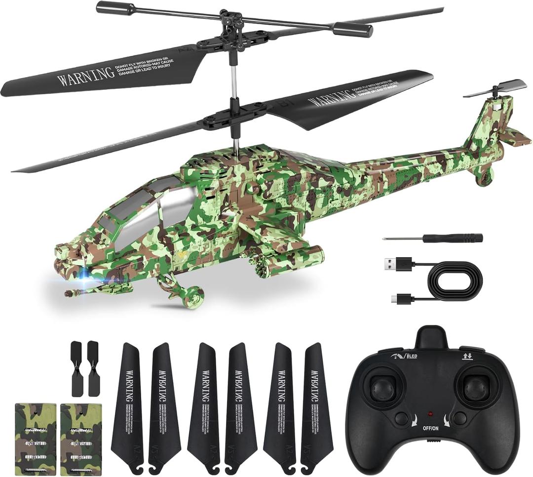 SNMUMU New Apache RC Helicopter - 2.4GHz Remote Control Helicopter with Altitude Hold, LED Lights, 2 Speed Modes, One Key Takeoff/Landing, Best Gifts for Kids 6 Years + & Adults (Camouflage)