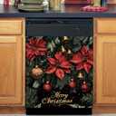 BVBOX Christmas Dishwasher Magnet Cover 23"x26", Reusable Magnetic Refrigerator Covers, Dishwasher Magnets Decorative Cover Fridge Door Skin Panel Stickers (Poinsettia)