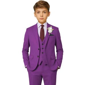 Boys Suit 5 Piece Kids Party Tuxedo Blazer Vest and Pants Set with Tie for Boy Formal (7, Purple)