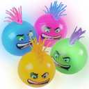 ArtCreativity Flashing Mohawk Balls, Set of 4, Light Up Bouncy Balls for Kids with Faux Hair, LED Bouncing Balls in Assorted Colors, Light Up Party Favors, Pinata Stuffers, and Goodie Bag Fillers