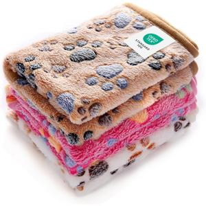 Luciphia 1 Pack 3 Blankets Super Soft Fluffy Premium Fleece Pet Blanket Flannel Throw for Dog Puppy Cat Paw Brown/Pink/White Small(23x16 inch)
