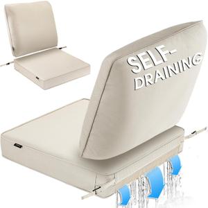 SUNROX 2 Pack Outdoor Chair Cushions Waterproof & FadeShield Patio Furniture Cushions, All-Weather Quick-Dry Deep Seat Cushions with DryMesh Drainage Replacement Cushions for Sofa Couch 24x24 Inch (Cream)