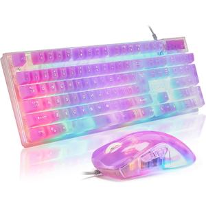 CHONCHOW LED Gaming Keyboad and Mouse Combo, Transparent RGB Rainbow Backlit Keyboard, 104 Keys Anti-ghosting USB Wired Silent Keyboard, 7 Color RGB Gaming Mouse for PC Laptop Xbox PS4 Gamers and Work