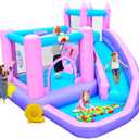 WELLFUNTIME Inflatable Bounce House, Bouncy Castle with Slide, Kids Jumping Castle with Blower, Ball Pit, Climbing Wall, Dartboard, Basketball Hoop, 108x122x86 Inch